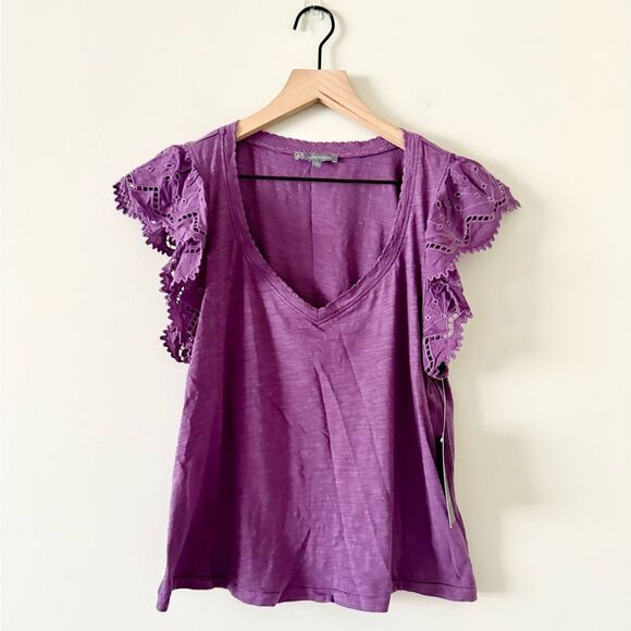 NWT Wit & Wisdom Nordstrom Eyelet Flutter Sleeve Jersey Tee in Sunset Purple - S - Picture 2 of 7